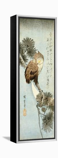 The Crescent Moon and Owl Perched on Pine Branches-Ando Hiroshige-Framed Premier Image Canvas