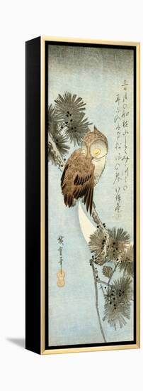 The Crescent Moon and Owl Perched on Pine Branches-Ando Hiroshige-Framed Premier Image Canvas