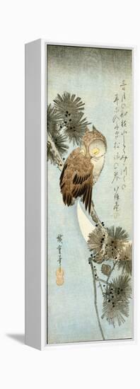 The Crescent Moon and Owl Perched on Pine Branches-Ando Hiroshige-Framed Premier Image Canvas