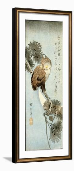 The Crescent Moon and Owl Perched on Pine Branches-Ando Hiroshige-Framed Giclee Print