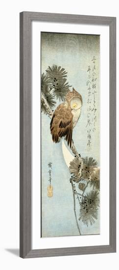 The Crescent Moon and Owl Perched on Pine Branches-Ando Hiroshige-Framed Giclee Print