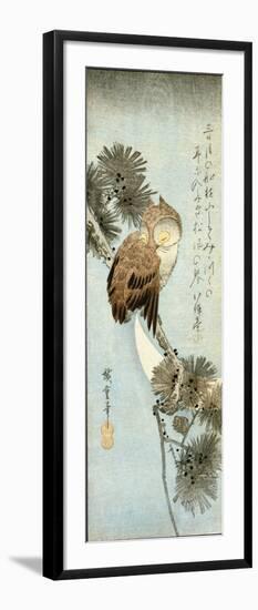 The Crescent Moon and Owl Perched on Pine Branches-Ando Hiroshige-Framed Giclee Print