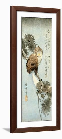 The Crescent Moon and Owl Perched on Pine Branches-Ando Hiroshige-Framed Giclee Print