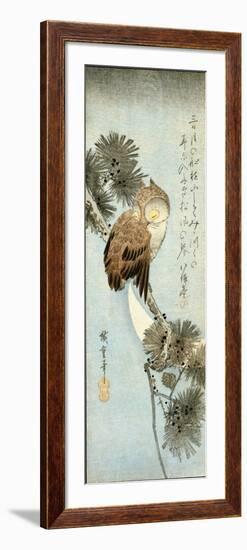 The Crescent Moon and Owl Perched on Pine Branches-Ando Hiroshige-Framed Giclee Print