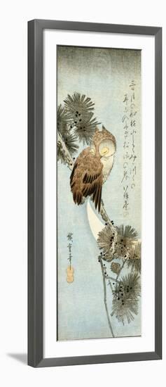 The Crescent Moon and Owl Perched on Pine Branches-Ando Hiroshige-Framed Giclee Print