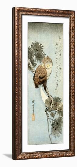 The Crescent Moon and Owl Perched on Pine Branches-Ando Hiroshige-Framed Giclee Print