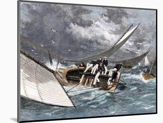 The Crew Maneuver to Straighten a Dangerously Inclined Sailboat during a Yacht Hike Race on the Del-null-Mounted Giclee Print