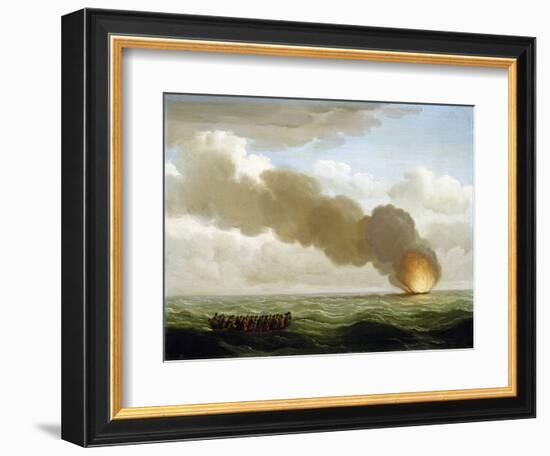 'The Crew of the Galley 'Luxborough', in a Lifeboat, Watching their Burning Ship Sink in the High S-John the Elder Cleveley-Framed Giclee Print