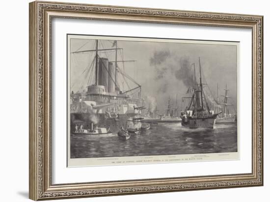 The Crisis at Zanzibar, British War-Ships Engaged in the Bombardment of the Sultan's Palace-Fred T. Jane-Framed Giclee Print