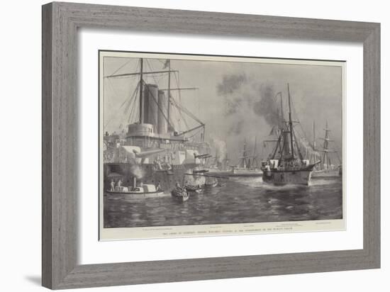 The Crisis at Zanzibar, British War-Ships Engaged in the Bombardment of the Sultan's Palace-Fred T. Jane-Framed Giclee Print