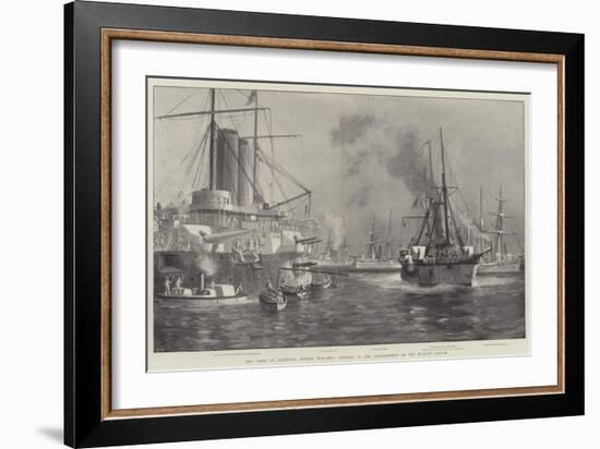 The Crisis at Zanzibar, British War-Ships Engaged in the Bombardment of the Sultan's Palace-Fred T. Jane-Framed Giclee Print