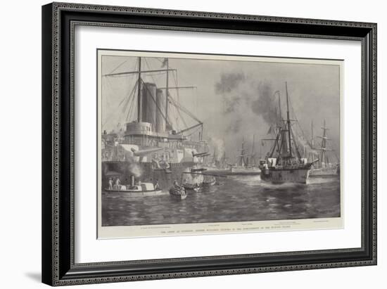 The Crisis at Zanzibar, British War-Ships Engaged in the Bombardment of the Sultan's Palace-Fred T. Jane-Framed Giclee Print