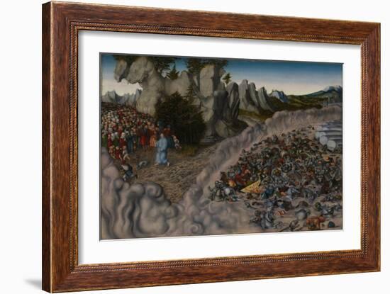 The Crossing of the Red Sea (Pharaoh's Hosts Engulfed in the Red Se), 1530-Lucas Cranach the Elder-Framed Giclee Print