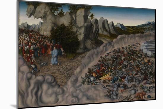 The Crossing of the Red Sea (Pharaoh's Hosts Engulfed in the Red Se), 1530-Lucas Cranach the Elder-Mounted Giclee Print