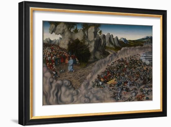 The Crossing of the Red Sea (Pharaoh's Hosts Engulfed in the Red Se), 1530-Lucas Cranach the Elder-Framed Giclee Print