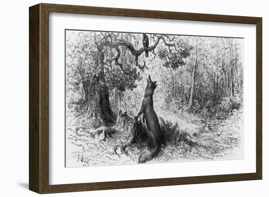 The Crow and the Fox, from "Fables" by Jean de La Fontaine-Gustave Doré-Framed Giclee Print