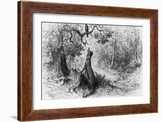 The Crow and the Fox, from "Fables" by Jean de La Fontaine-Gustave Doré-Framed Giclee Print