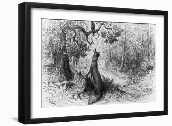 The Crow and the Fox, from "Fables" by Jean de La Fontaine-Gustave Doré-Framed Giclee Print