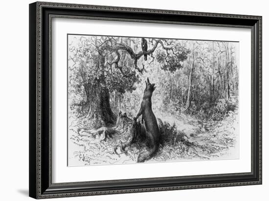 The Crow and the Fox, from "Fables" by Jean de La Fontaine-Gustave Doré-Framed Giclee Print