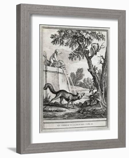 The Crow and the Fox, Illustration-Jean-Baptiste Oudry-Framed Giclee Print