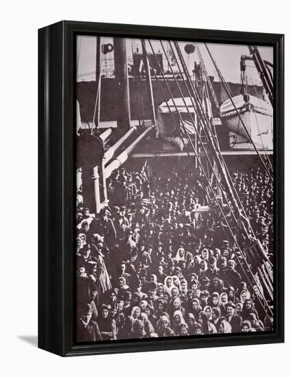 The Crowded Deck of an Immigrant Ship Entering New York Harbour, c.1905-null-Framed Premier Image Canvas