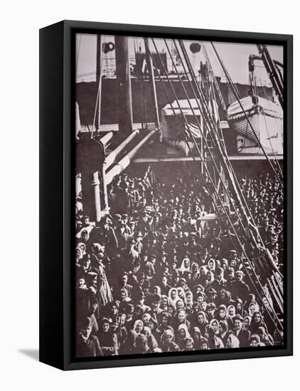 The Crowded Deck of an Immigrant Ship Entering New York Harbour, c.1905-null-Framed Premier Image Canvas