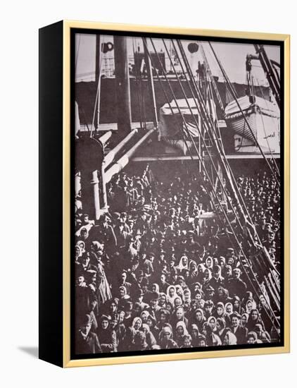 The Crowded Deck of an Immigrant Ship Entering New York Harbour, c.1905-null-Framed Premier Image Canvas