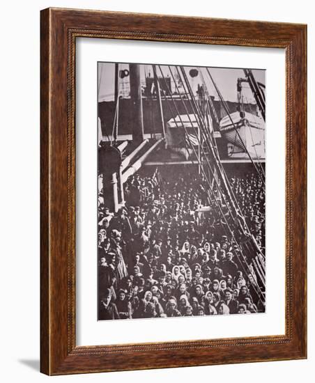 The Crowded Deck of an Immigrant Ship Entering New York Harbour, c.1905-null-Framed Photographic Print