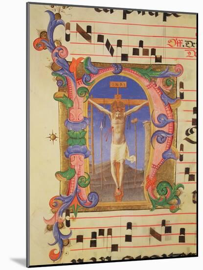 The Crucifixion Depicted in an Historiated Initial 'N', Detail from a Missal, c.1430-Fra Angelico-Mounted Giclee Print