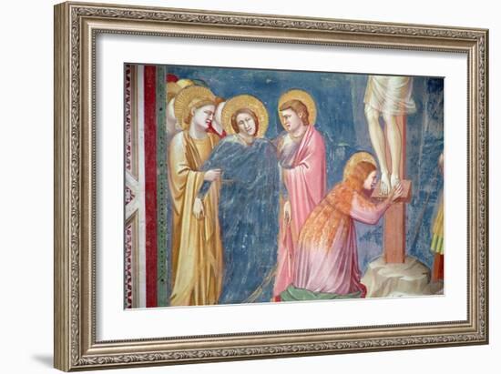 The Crucifixion, Detail of Mary Magdalene and the Virgin Between St. John and a Female Saint,…-Giotto di Bondone-Framed Giclee Print