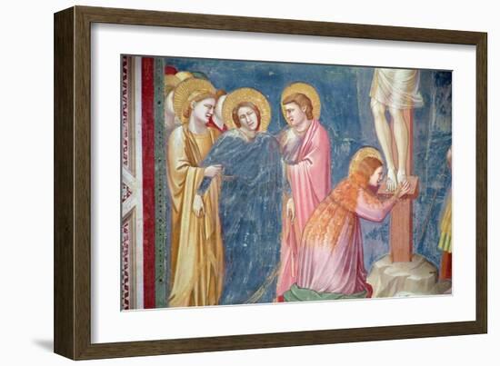 The Crucifixion, Detail of Mary Magdalene and the Virgin Between St. John and a Female Saint,…-Giotto di Bondone-Framed Giclee Print