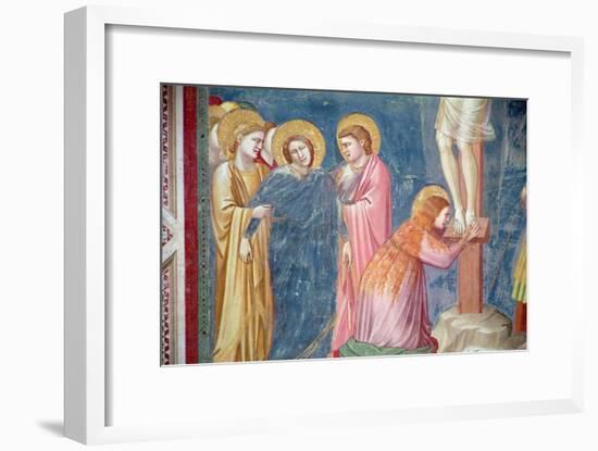 The Crucifixion, Detail of Mary Magdalene and the Virgin Between St. John and a Female Saint,…-Giotto di Bondone-Framed Giclee Print