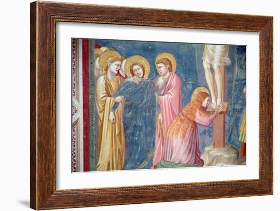 The Crucifixion, Detail of Mary Magdalene and the Virgin Between St. John and a Female Saint,…-Giotto di Bondone-Framed Giclee Print