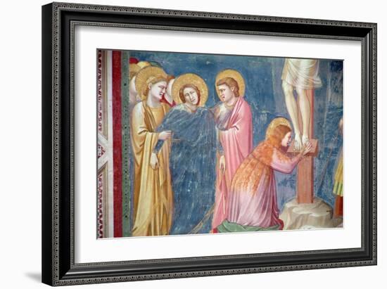 The Crucifixion, Detail of Mary Magdalene and the Virgin Between St. John and a Female Saint,…-Giotto di Bondone-Framed Giclee Print