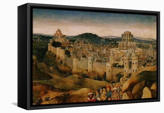 The Crucifixion, Oil, in the Background Jerusalem with Temple and Turreted Walls-Jan van Eyck-Framed Premier Image Canvas