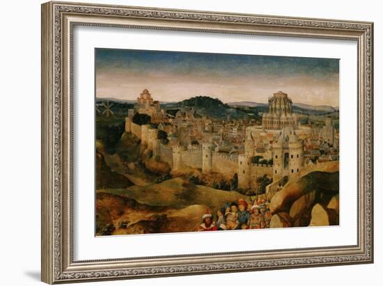 The Crucifixion, Oil, in the Background Jerusalem with Temple and Turreted Walls-Jan van Eyck-Framed Giclee Print