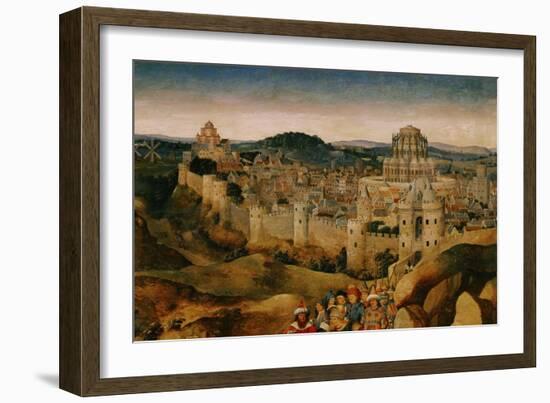 The Crucifixion, Oil, in the Background Jerusalem with Temple and Turreted Walls-Jan van Eyck-Framed Giclee Print