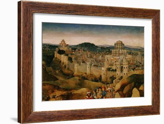 The Crucifixion, Oil, in the Background Jerusalem with Temple and Turreted Walls-Jan van Eyck-Framed Giclee Print