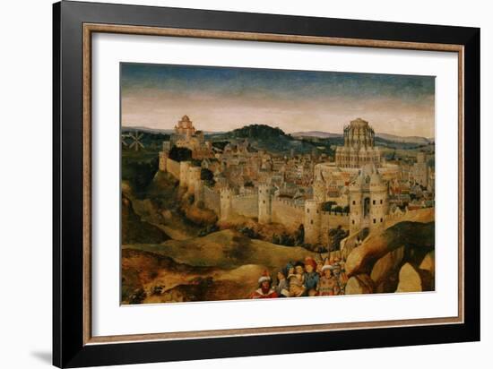 The Crucifixion, Oil, in the Background Jerusalem with Temple and Turreted Walls-Jan van Eyck-Framed Giclee Print