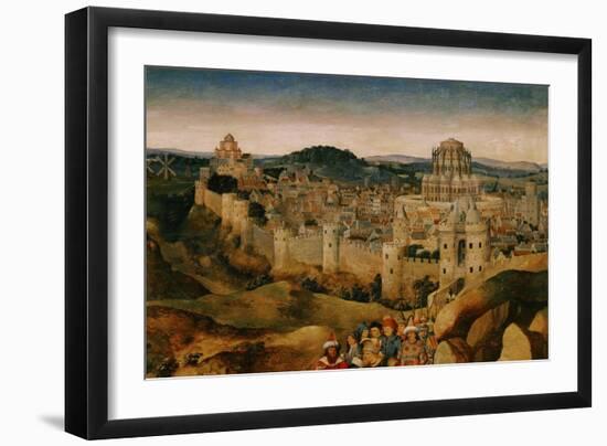 The Crucifixion, Oil, in the Background Jerusalem with Temple and Turreted Walls-Jan van Eyck-Framed Giclee Print