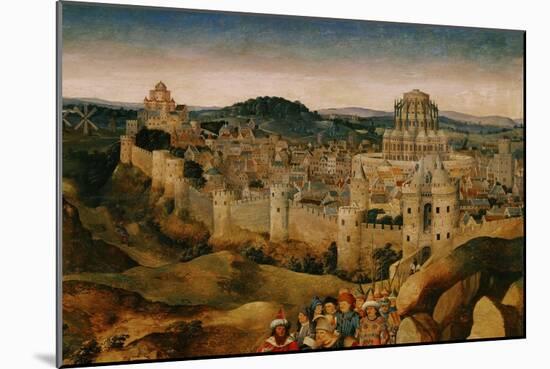 The Crucifixion, Oil, in the Background Jerusalem with Temple and Turreted Walls-Jan van Eyck-Mounted Giclee Print