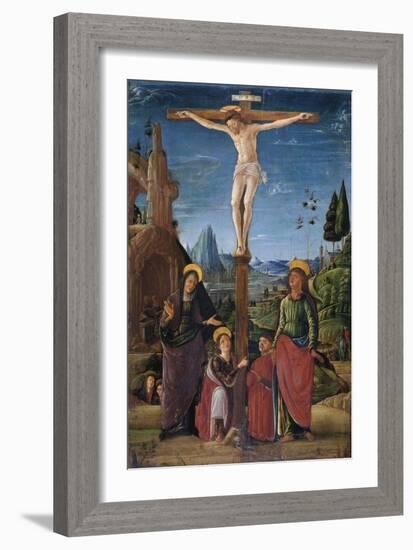 The Crucifixion with Mary, John, Mary Magdalene and a Benefactor, C.1480-Lorenzo Costa-Framed Giclee Print