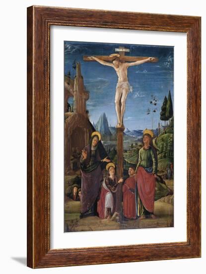 The Crucifixion with Mary, John, Mary Magdalene and a Benefactor, C.1480-Lorenzo Costa-Framed Giclee Print