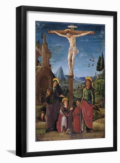 The Crucifixion with Mary, John, Mary Magdalene and a Benefactor, C.1480-Lorenzo Costa-Framed Giclee Print