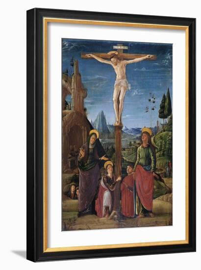 The Crucifixion with Mary, John, Mary Magdalene and a Benefactor, C.1480-Lorenzo Costa-Framed Giclee Print