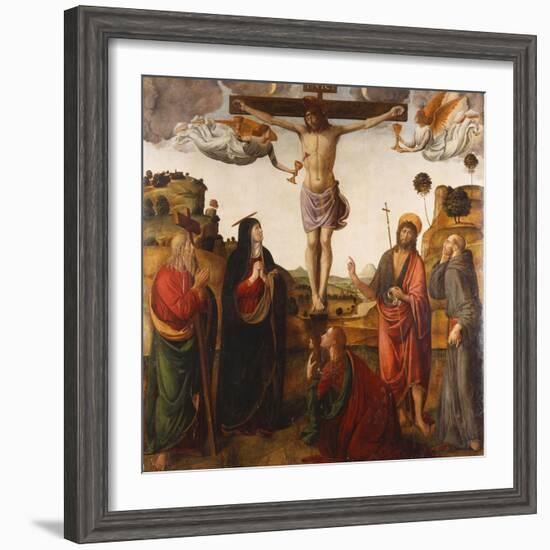 The Crucifixion with the Madonna, Saints John the Baptist, Mary Magdalen, Andrew and Francis-Cosimo Rosselli-Framed Giclee Print