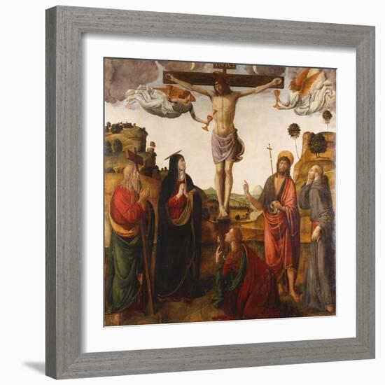 The Crucifixion with the Madonna, Saints John the Baptist, Mary Magdalen, Andrew and Francis-Cosimo Rosselli-Framed Giclee Print