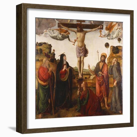 The Crucifixion with the Madonna, Saints John the Baptist, Mary Magdalen, Andrew and Francis-Cosimo Rosselli-Framed Giclee Print