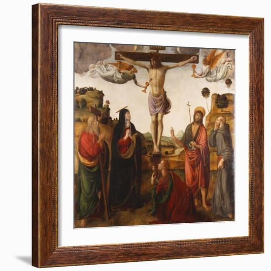 The Crucifixion with the Madonna, Saints John the Baptist, Mary Magdalen, Andrew and Francis-Cosimo Rosselli-Framed Giclee Print