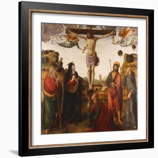 The Crucifixion with the Madonna, Saints John the Baptist, Mary Magdalen, Andrew and Francis-Cosimo Rosselli-Framed Giclee Print